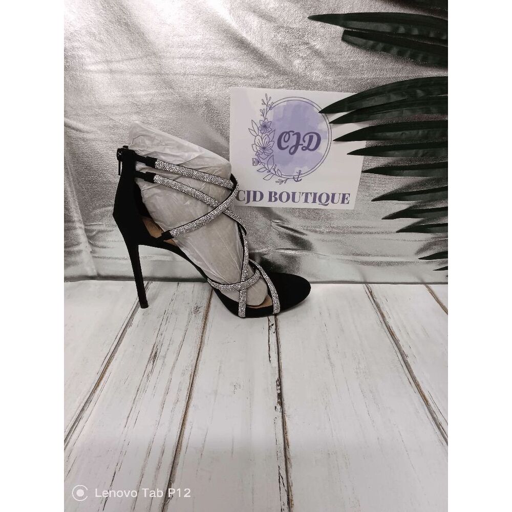 INC International Concepts Women's Nellemi Strappy Sandals - Black Crystal 8.5M